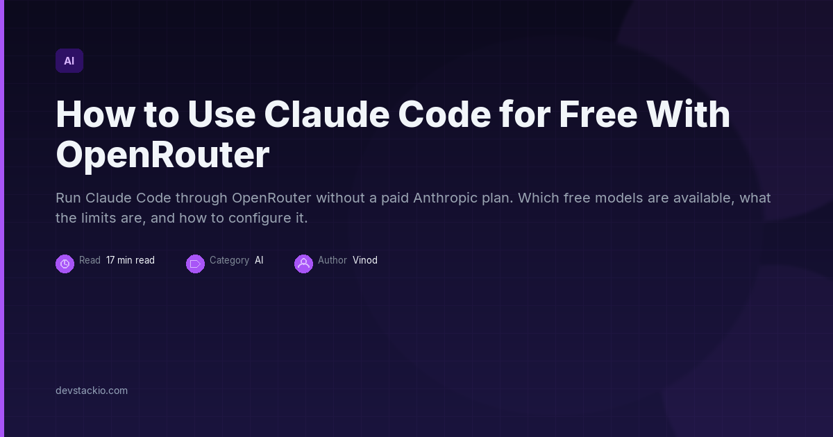 Dark title card with a purple accent bar reading How to Use Claude Code for Free With OpenRouter