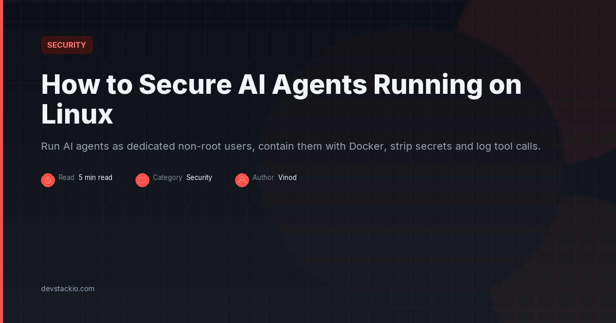 Dark title card with a red accent bar reading How to Secure AI Agents Running on Linux